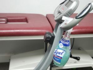 lysol bottle on equipment